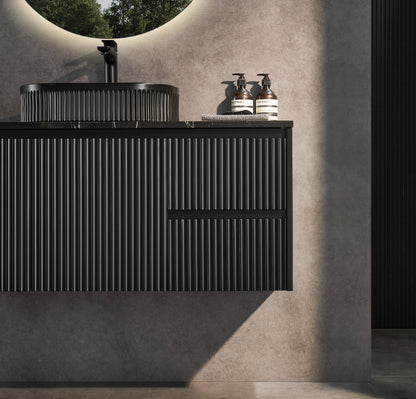 1200mm Brindabella Wall Hung Vanity PVC Right Side Drawers - Cabinet Only - Single Bowl - Matte Black