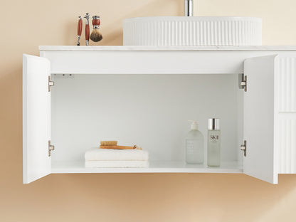 1200mm Brindabella Wall Hung Vanity PVC Right Side Drawers - Cabinet Only - Single Bowl - Matte White