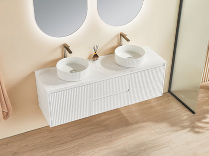 1500mm Brindabella Wall Hung Vanity PVC Center Drawers - Cabinet Only - Single/Double Bowl - Matte White