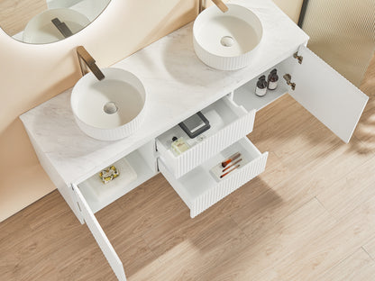 1500mm Brindabella Wall Hung Vanity PVC Center Drawers - Cabinet Only - Single/Double Bowl - Matte White