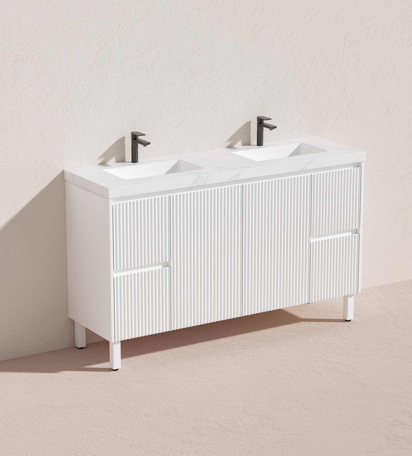 1500mm Brighton Floor Vanity PVC Side Drawers - Cabinet Only - Single/Double Bowl - Matte White