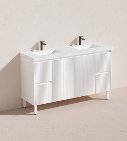 1500mm Brighton Floor Vanity PVC Side Drawers - Cabinet Only - Single/Double Bowl - Matte White