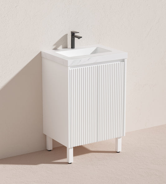 600mm Brighton Floor Vanity PVC Cabinet Only - Matte White