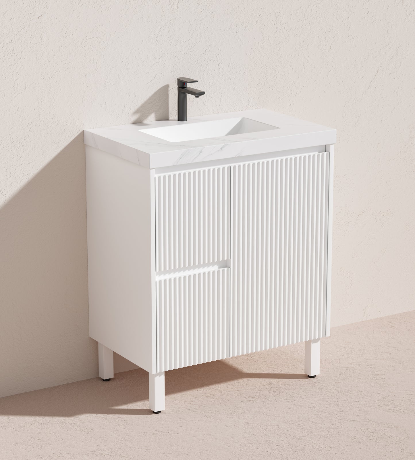 750mm Brighton Floor Vanity PVC Left Side Drawers - Cabinet Only - Matte White