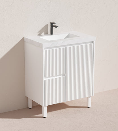 750mm Brighton Floor Vanity PVC Left Side Drawers - Cabinet Only - Matte White