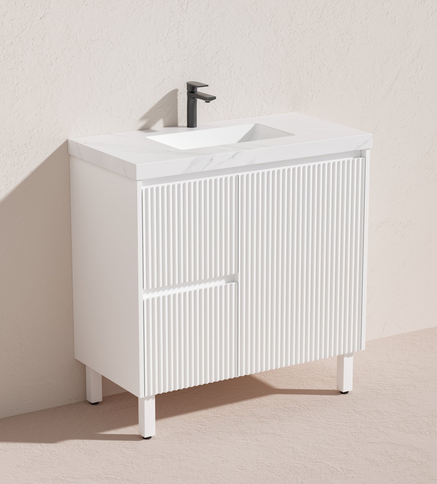900mm Brighton Floor Vanity PVC Left Side Drawers - Cabinet Only - Matte White