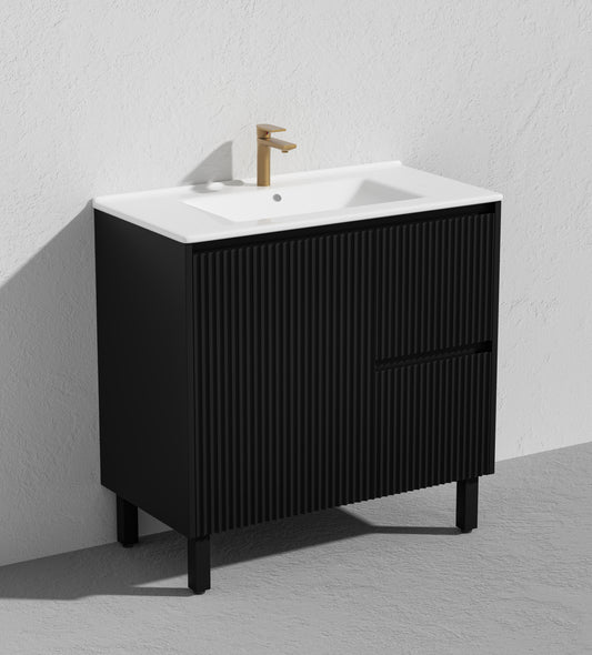 900mm Brighton Floor Vanity PVC Right Side Drawers - Cabinet Only - Matte Black