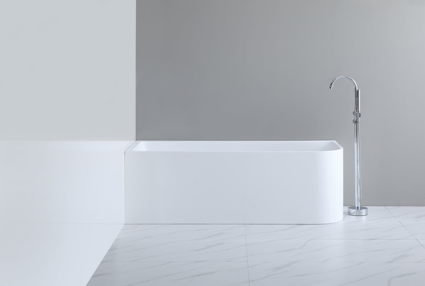 1300mm Left Corner Back to Wall Bathtub - No Overflow - Matte White