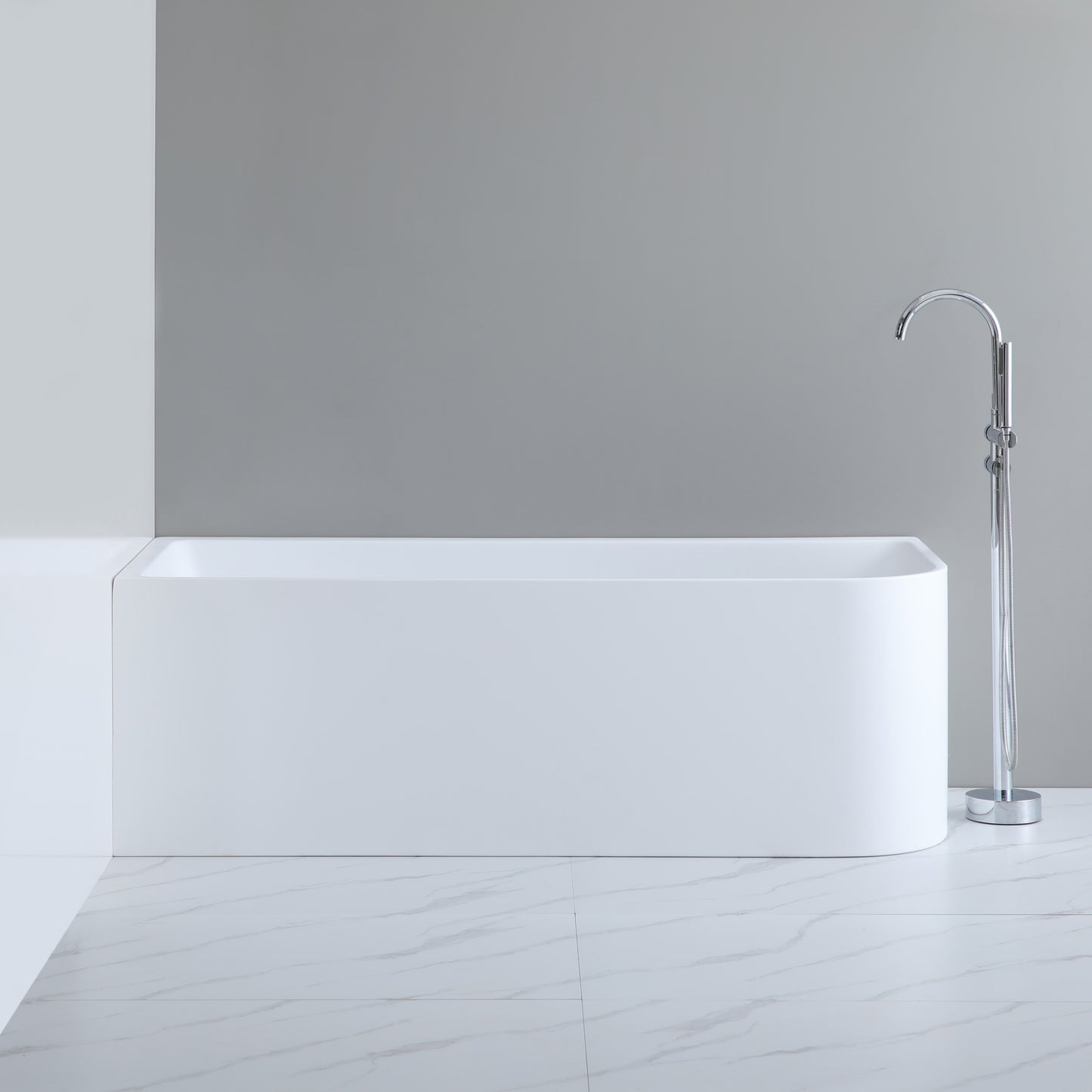 1700mm Left Corner Back to Wall Bathtub - No Overflow - Matte White
