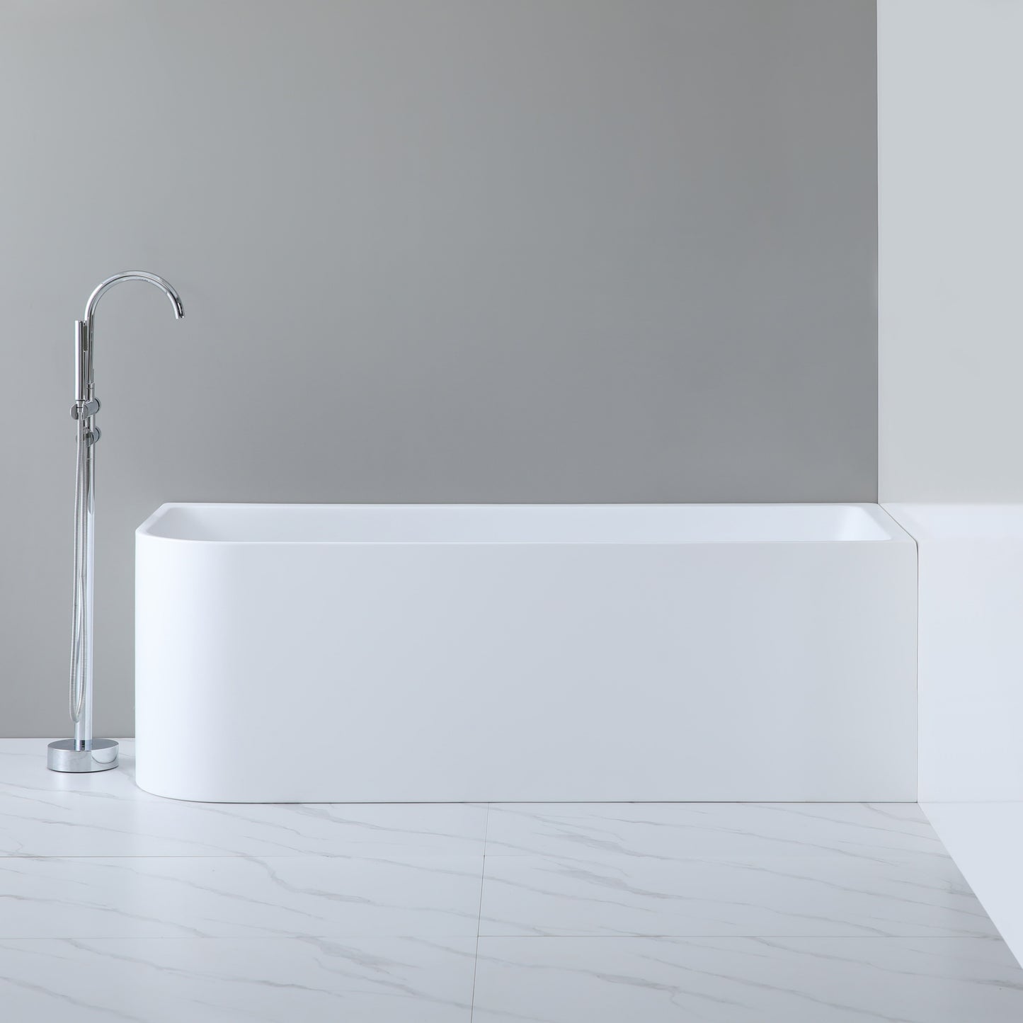 1500mm Right Corner Back to Wall Bathtub - No Overflow - Gloss White