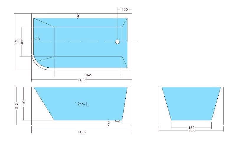 1400mm Right Corner Back to Wall Bathtub - No Overflow - Gloss White