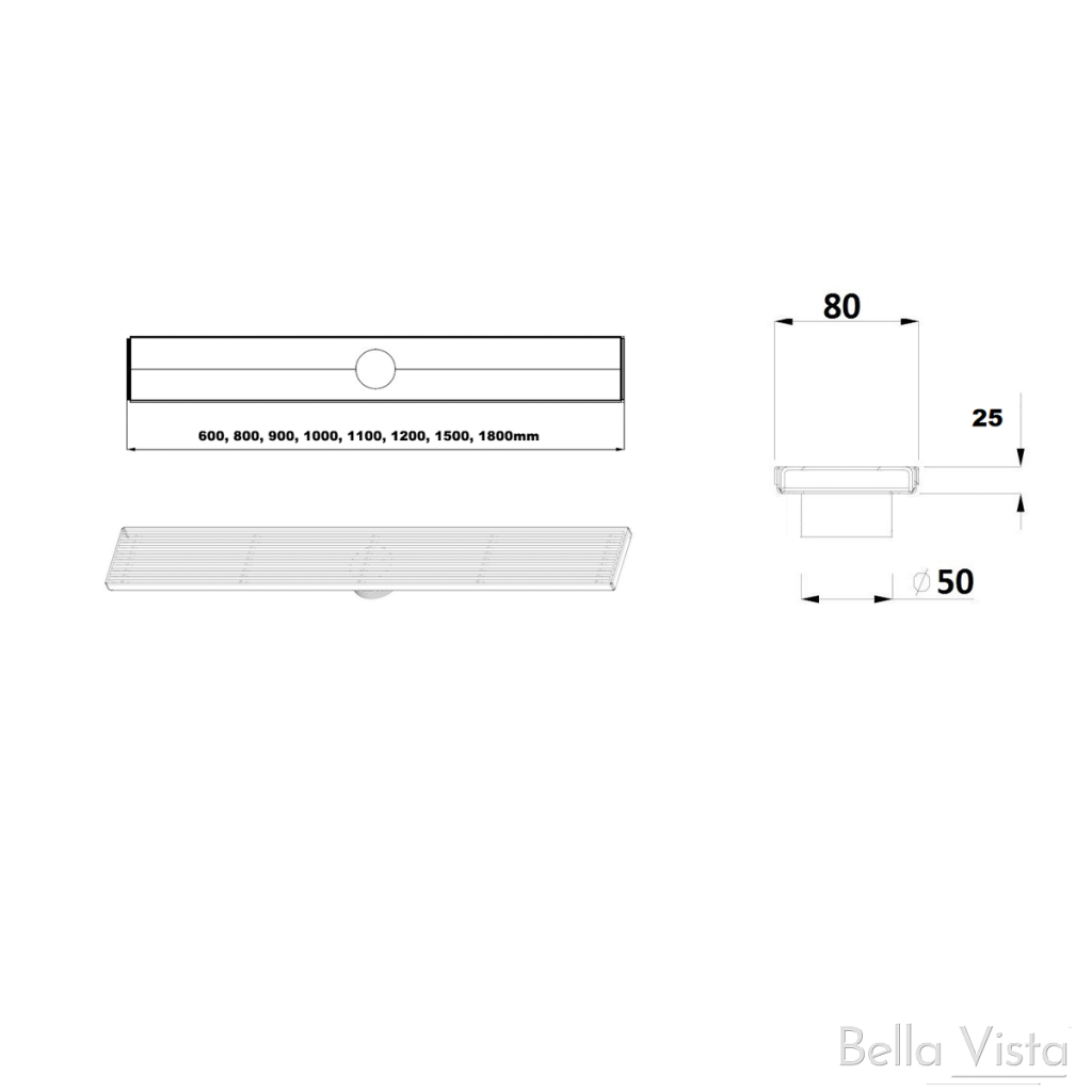 Tile Insert - NO LIP - Shower Grate - 800mm Black