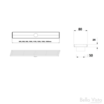 Tile Insert - NO LIP - Shower Grate - 800mm Black