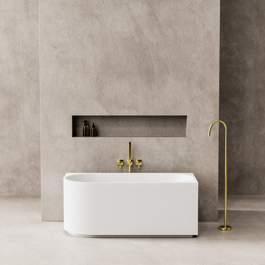 1700mm Capri Fluted Oval Freestanding Right Corner Bathtub - No Overflow - Gloss White