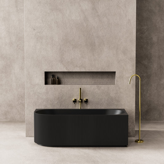 1500mm Capri Fluted Oval Freestanding Right Corner Bathtub - No Overflow - Matte Black