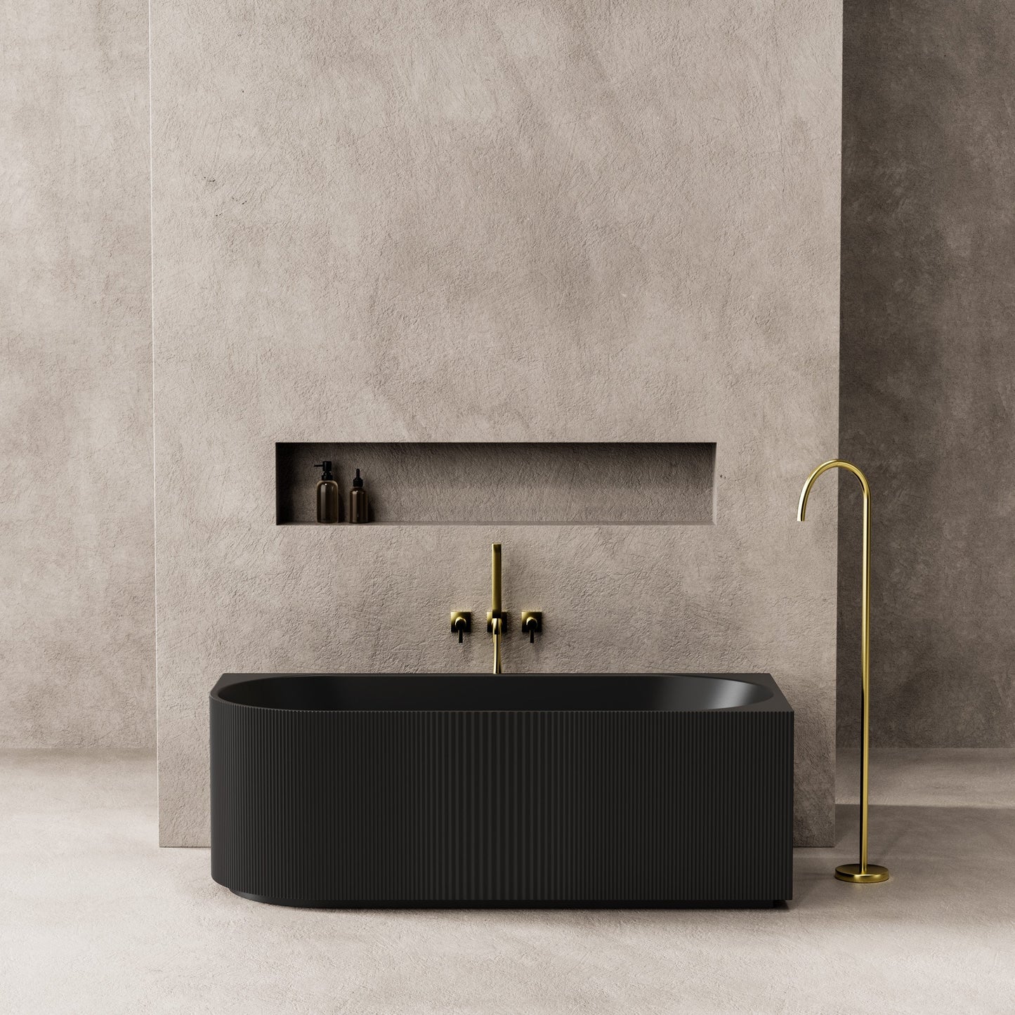 1700mm Capri Fluted Oval Freestanding Right Corner Bathtub - No Overflow - Matte Black