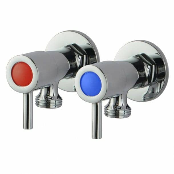 Round Chrome Brass 1/4 Turn Washing Machine Stop Tap Wall Mounted (one pair)