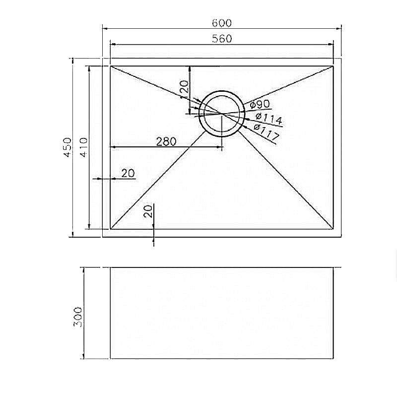 (C-600D)Round Corner Chrome Stainless Steel Handmade Single Bowl Kitchen Sink 600*450*300mm