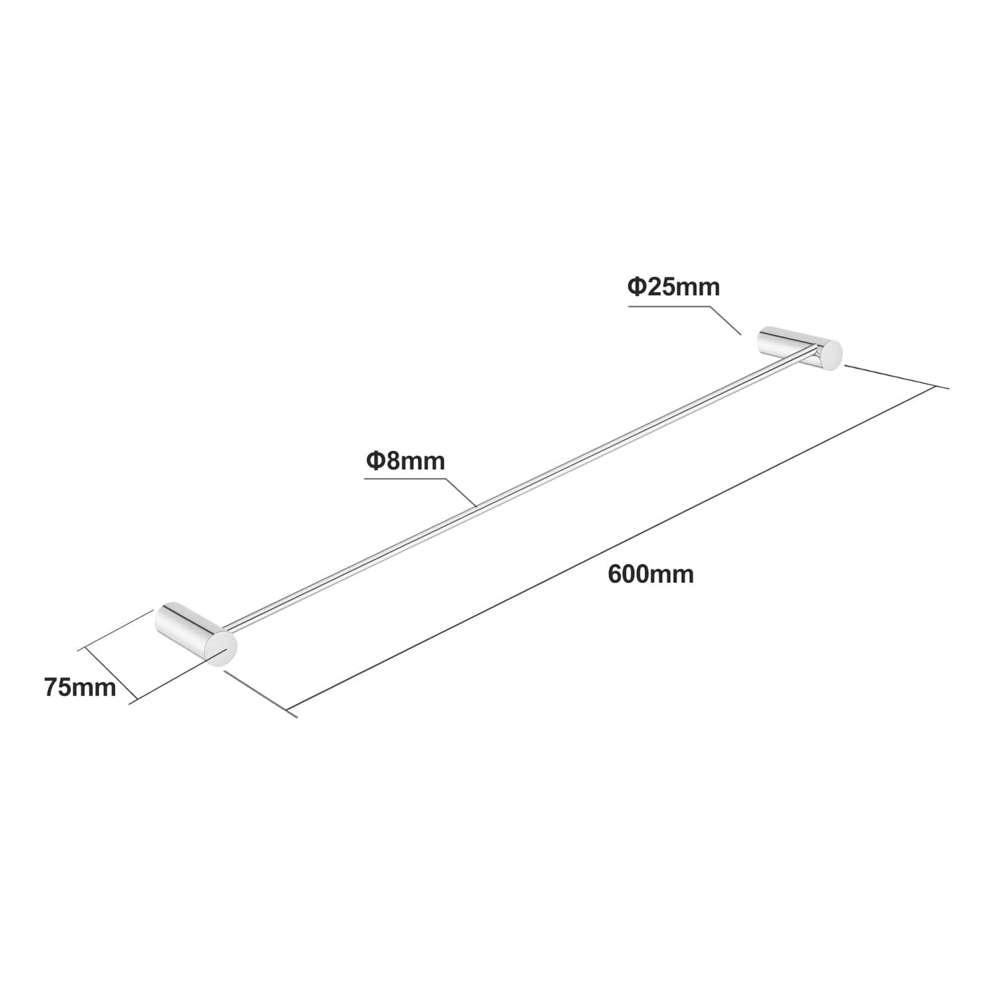 600mm Chrome Pin Single Towel Rail | CH6201.TR