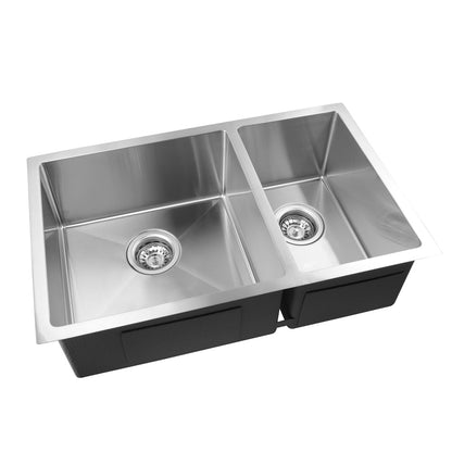 Round Corner Chrome Stainless Steel Handmade 1 and 1/2 Bowl Kitchen Sink 710*450*205mm