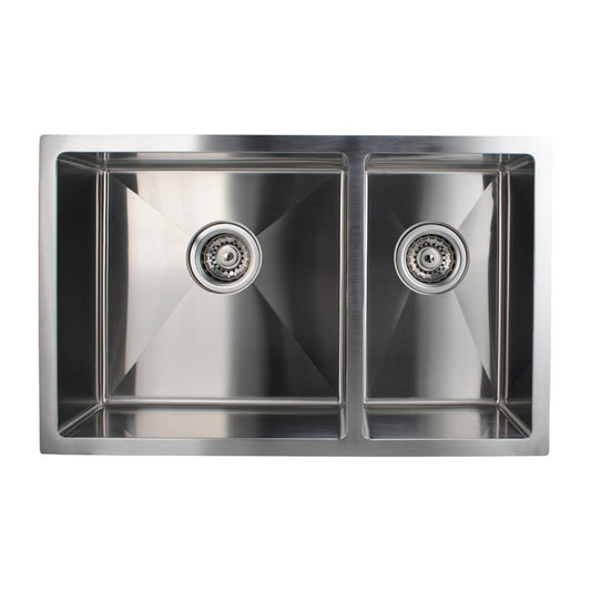 Round Corner Chrome Stainless Steel Handmade 1 and 1/2 Bowl Kitchen Sink 710*450*205mm