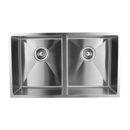 Round Corner Chrome Stainless Steel Handmade Double Bowl Kitchen Sink 770*440*230mm
