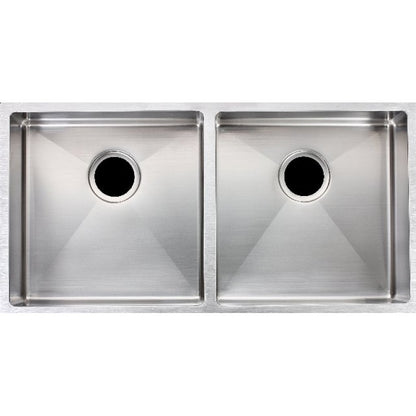 Round Corner Chrome Stainless Steel Handmade Double Bowl Kitchen Sink 865*440*200mm