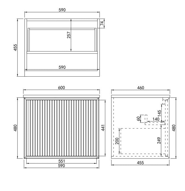 600mm Kliff Fluted Wall Hung PVC Cabinet - Matt Black - Cabinet Only
