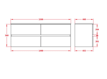 1500mm Oak Wall Hung Vanity PVC Single/Double Bowl - Cabinet Only - Oak