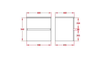 600mm Oak Wall Hung Vanity PVC - Cabinet Only - Oak