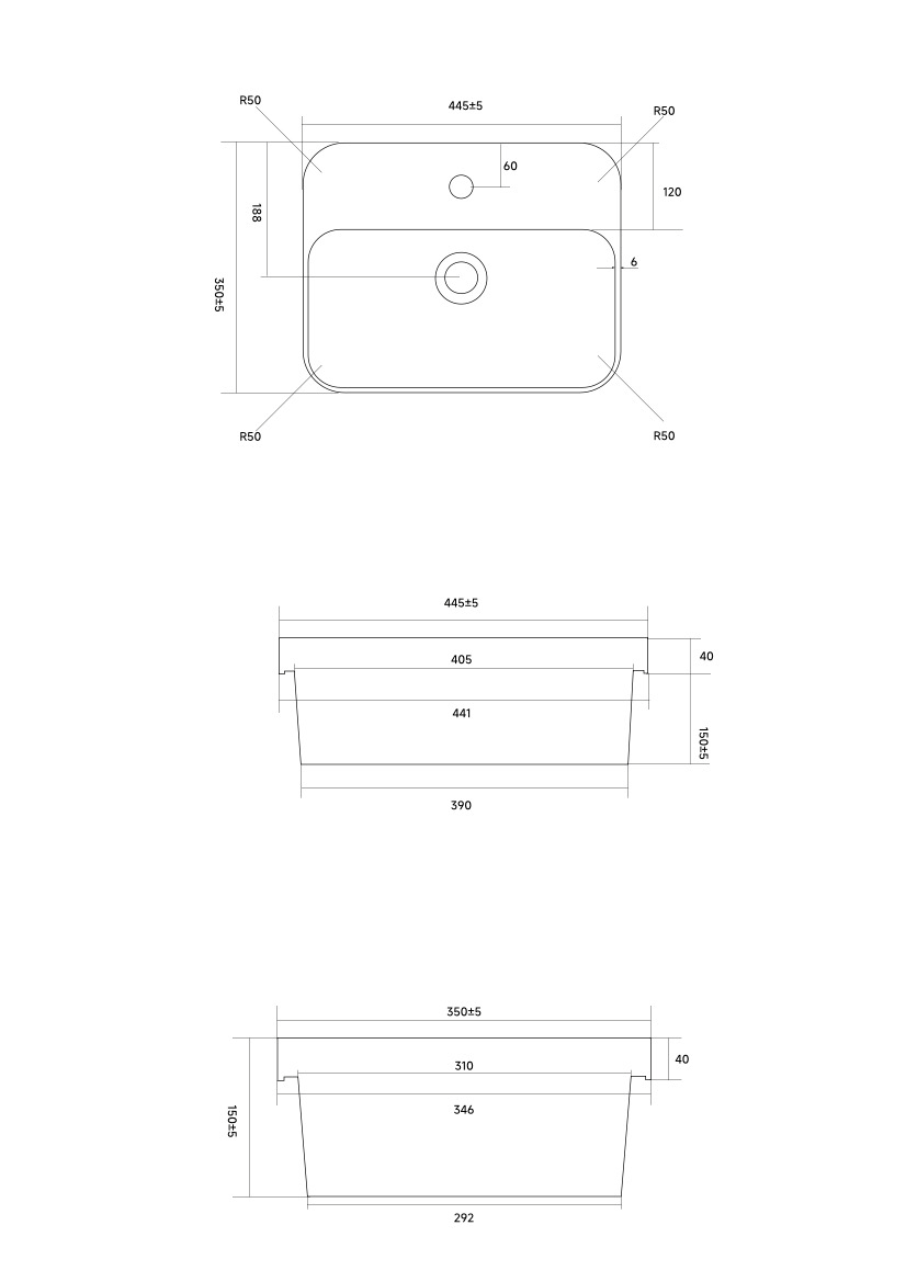 Clay 450mm Rectangular Semi Inset Basin - Gloss White