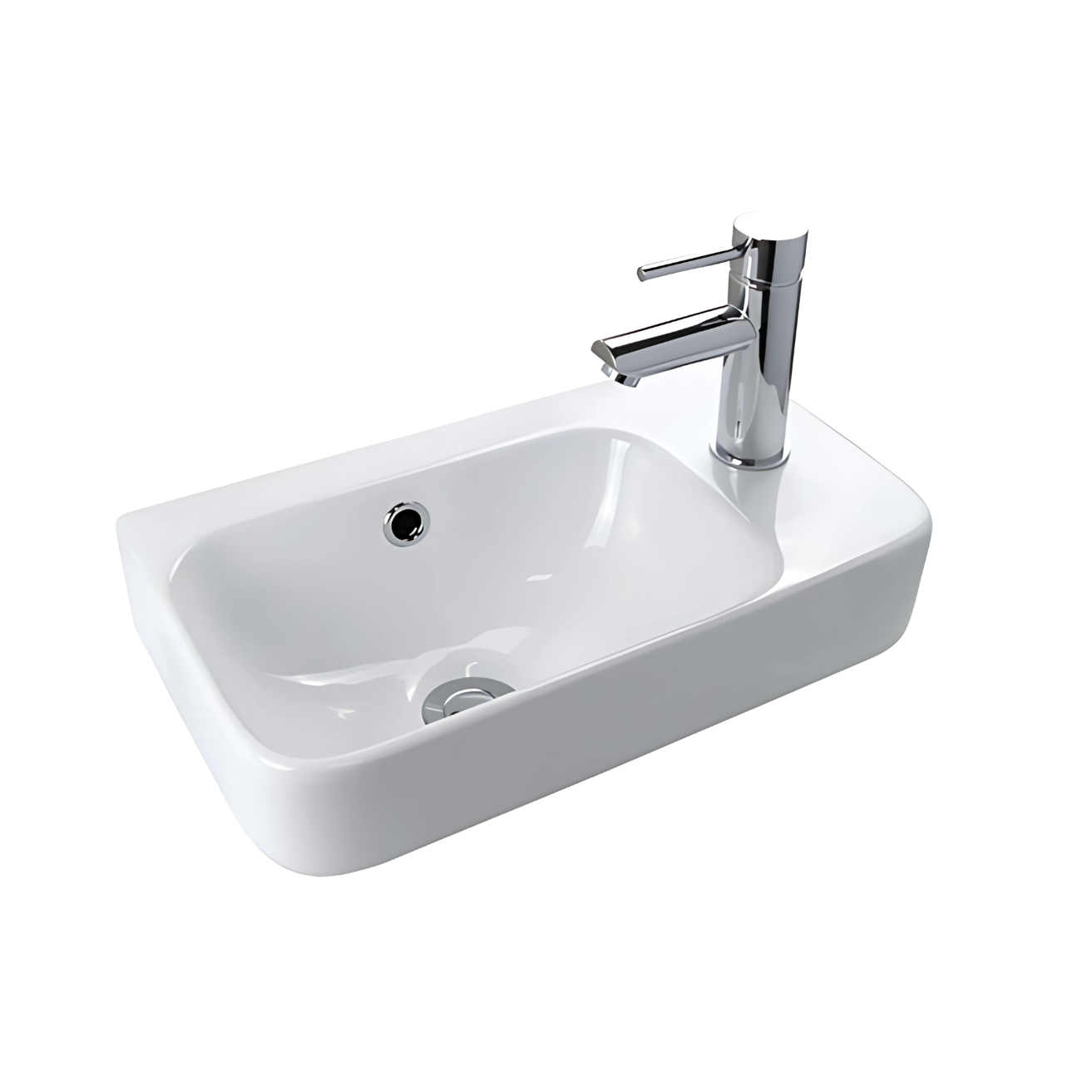 Clay 450mm Wall Hung Basin with Left Hand Bowl - Gloss White