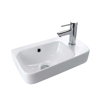 Clay 450mm Wall Hung Basin with Left Hand Bowl - Gloss White