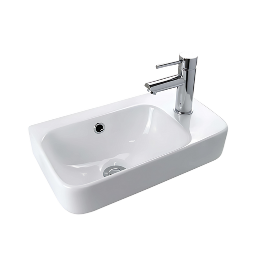 Clay 450mm Wall Hung Basin with Left Hand Bowl - Gloss White