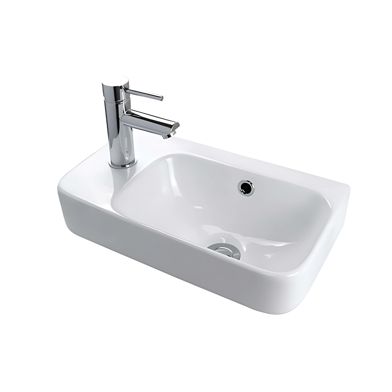 Clay 450mm Wall Hung Basin with Right Hand Bowl - Gloss White