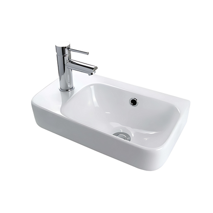 Clay 450mm Wall Hung Basin with Right Hand Bowl - Gloss White