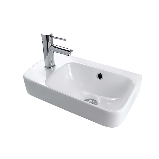 Clay 450mm Wall Hung Basin with Right Hand Bowl - Gloss White