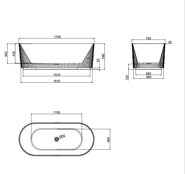 Cleo 1700mm Freestanding Bath - Warm Grey