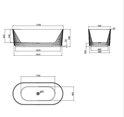 Cleo 1700mm Freestanding Bath - Matte White