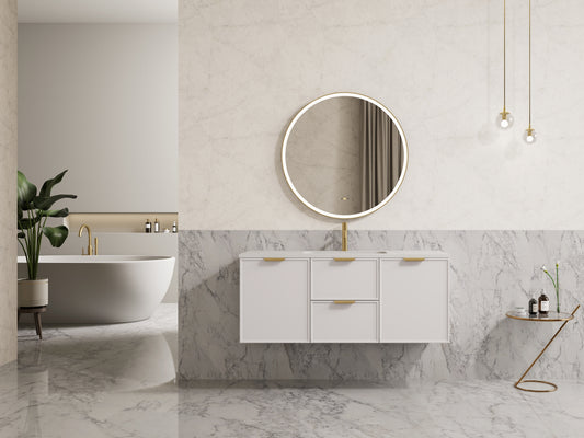 1200mm Miami Wall Hung Vanity PVC Cabinet Only - Single/Double Bowl - Matte White