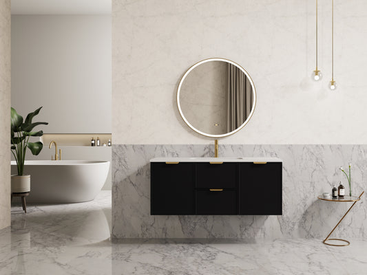 1200mm Miami Wall Hung Vanity PVC Cabinet Only - Single/Double Bowl - Matte Black