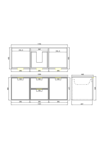 1200mm Miami Wall Hung Vanity PVC Cabinet Only - Single/Double Bowl - Matte White