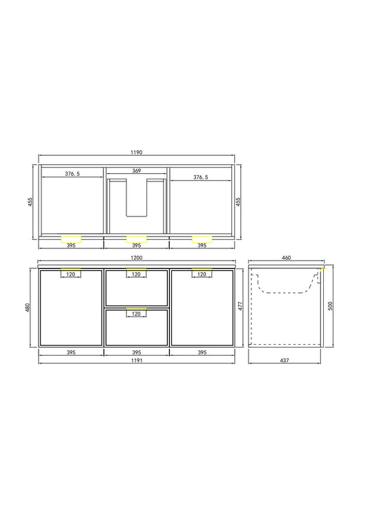 1200mm Miami Wall Hung Vanity PVC Cabinet Only - Single/Double Bowl - Matte White