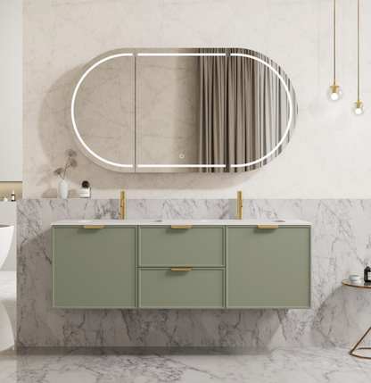 1500mm Miami Wall Hung Vanity PVC Cabinet Only - Single/Double Bowl - Olive Green