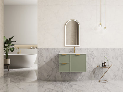 750mm Miami Wall Hung Vanity PVC Left Side Drawers - Cabinet Only - Olive Green