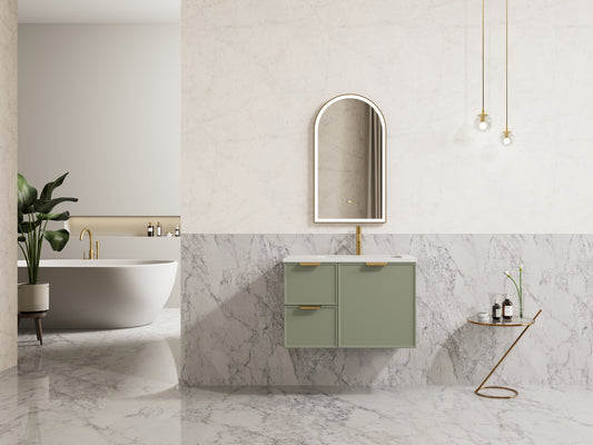 750mm Miami Wall Hung Vanity PVC Left Side Drawers - Cabinet Only - Olive Green