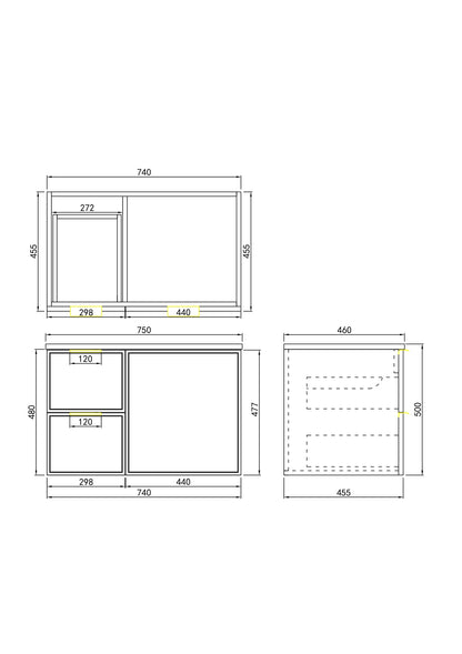 750mm Miami Wall Hung Vanity PVC Left Side Drawers - Cabinet Only - Matte White