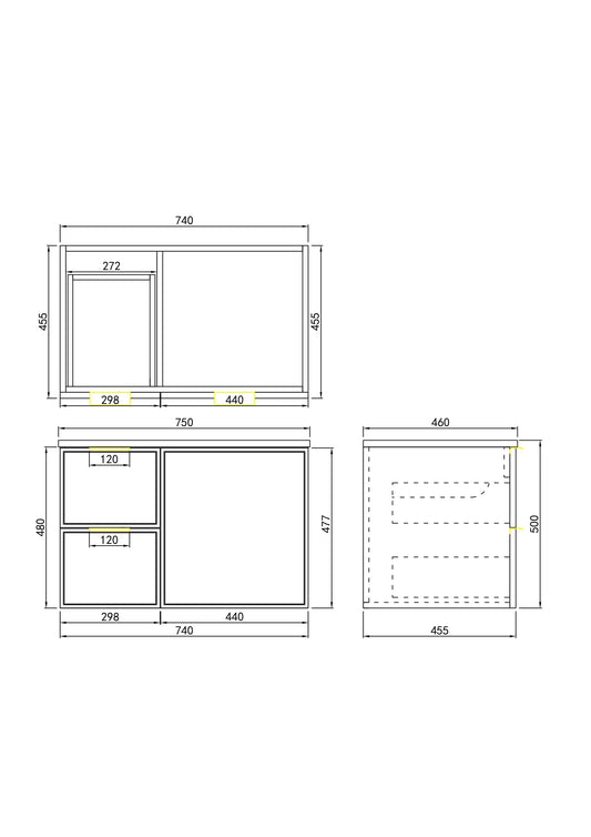 750mm Miami Wall Hung Vanity PVC Left Side Drawers - Cabinet Only - Matte White