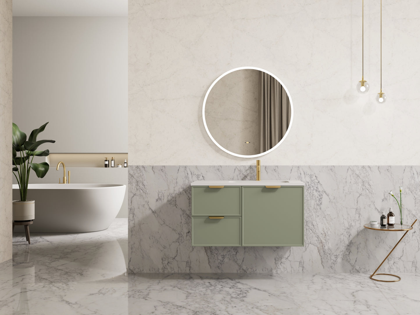 900mm Miami Wall Hung Vanity PVC Left Side Drawers - Cabinet Only - Olive Green