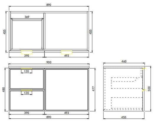 900mm  Miami Wall Hung PVC  Left Drawer Cabinet - Matt White - Cabinet Only